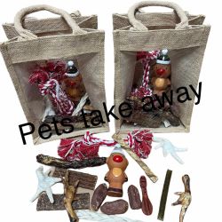 Christmas Dog Hessian Gift Bag Includes 14 Natural Treats + 2 Toys